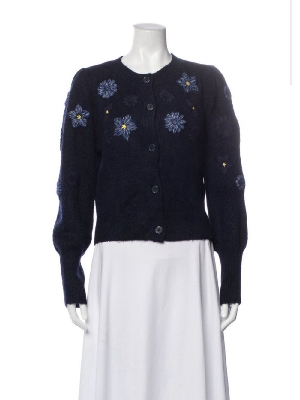Nvlt Authentic Navy Blue Floral Embroidered Long Sleeve Cardigan Sweater Medium